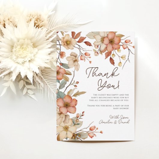 Boho Wilde Bloem Baby Shower Bedankkaart