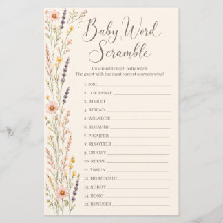 Boho Wilde Bloem Baby Shower Woordzoekspel