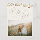 Boho Wilde Bloem Beige Foto Save The Date Briefkaa Uitnodiging Briefkaart (Voorkant)