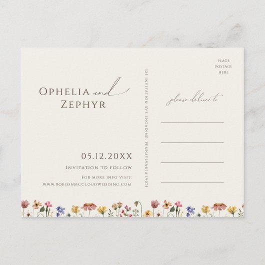Boho Wilde Bloem Beige Foto Sla de Datum Op Postka Uitnodiging Briefkaart (Achterkant)
