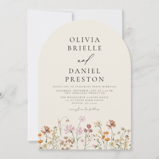 Boho Wilde Bloem Beige Tuin Bruiloft Kaart (Voorkant)