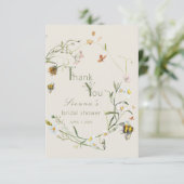 Boho Wilde Bloem Bij Bruidsbeige Bruiloft Bedankkaart (Staand voorkant)