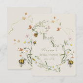 Boho Wilde Bloem Bij Bruidsbeige Bruiloft Bedankkaart (Voorkant / Achterkant)