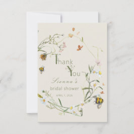 Boho Wilde Bloem Bij Bruidsbeige Bruiloft Bedankkaart