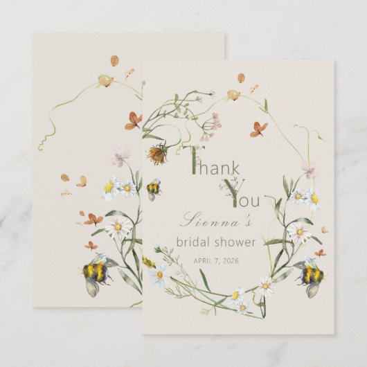 Boho wilde bloem bij bruiloft borrel bedankkaart (Voorkant / Achterkant)