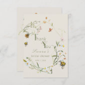 Boho Wilde Bloem Bij Bruin Bruidsfeest Bedankkaart (Voorkant / Achterkant)