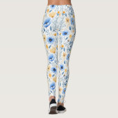 Boho wilde bloem blauwe gele bloem yoga leggings (Achterkant)