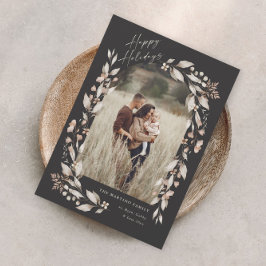 Boho Wilde Bloem Boog Foto Kerstmis Feestdagenkaart