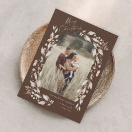 Boho Wilde Bloem Boog Foto Kerstmis Feestdagenkaart