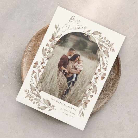 Boho Wilde Bloem Boog Foto Kerstmis Feestdagenkaart