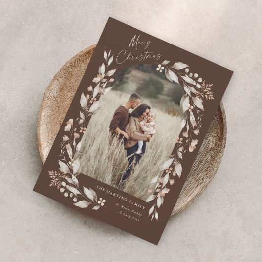 Boho Wilde Bloem Boog Foto Kerstmis Feestdagenkaart