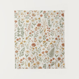 Boho Wilde Bloem Botanische Bloem Aardetinten Muur Wandkleed
