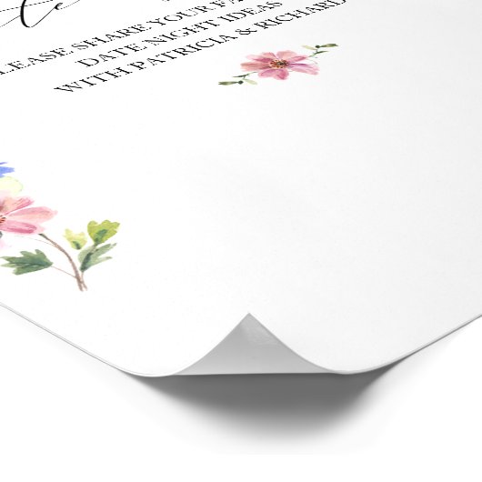 Boho Wilde Bloem Bruidsdouche Date Night Pot Bord Poster (Hoek)