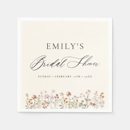 Boho Wilde Bloem Bruidsfeest Tuinscript Servet (Voorkant)