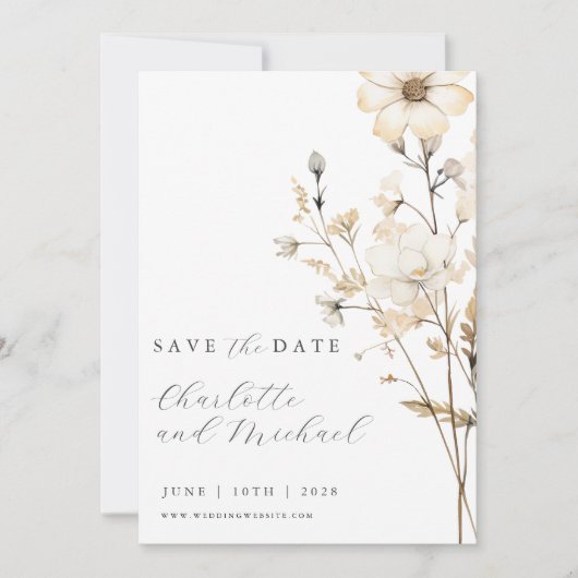 Boho Wilde Bloem Bruiloft | Ivoor  Save The Date (Voorkant)
