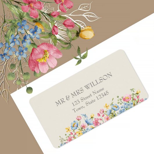 Boho Wilde Bloem Bruiloft Retouradres Etiket