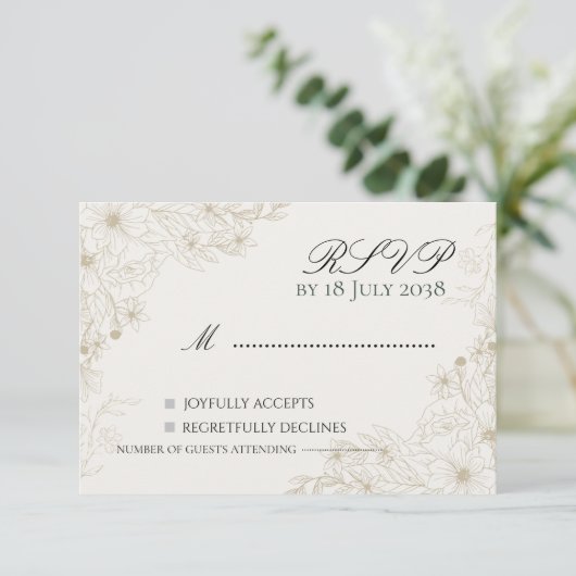 Boho Wilde Bloem Bruiloft RSVP Kaart  (Staand voorkant)