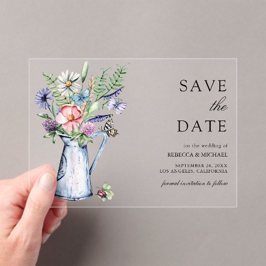 Boho Wilde Bloem Bruiloft Save the Date Acryl Uitnodigingen (Insitu (Draagbaar))