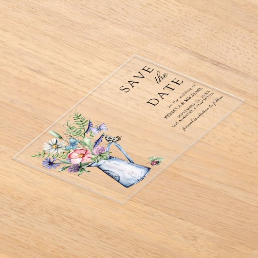 Boho Wilde Bloem Bruiloft Save the Date Acryl Uitnodigingen (Laagn)