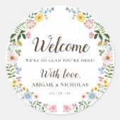 Boho Wilde Bloem Bruiloft Welkom Sticker Zak Label (Voorkant)