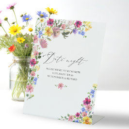 Boho Wilde Bloem Bruiloftsborrel Datum Nacht Jar B Reclamebord Met Voetstuk