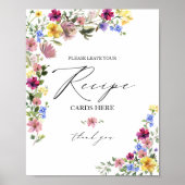 Boho Wilde Bloem Bruiloftsborrel Receptkaart Bord Poster (Voorkant)