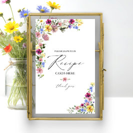 Boho Wilde Bloem Bruiloftsborrel Receptkaart Bord Poster
