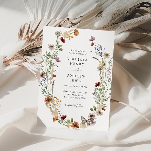 Boho Wilde Bloem Bruiloftsinvitation Kaart