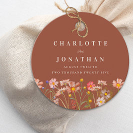 Boho Wilde Bloem Bruin Oranje Trouw Dank Je Bedankjes Labels