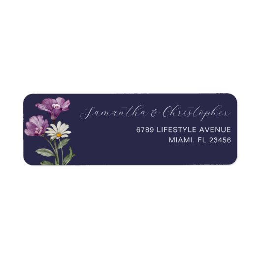Boho Wilde Bloem Donkerpaarse Adres Etiket (Voorkant)