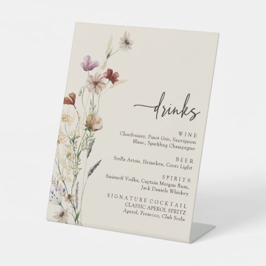 Boho Wilde Bloem Drinkbord Reclamebord Met Voetstuk (Voorkant)