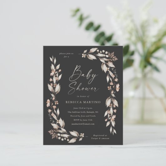 Boho Wilde Bloem Elegante Budget Baby Shower (Staand voorkant)