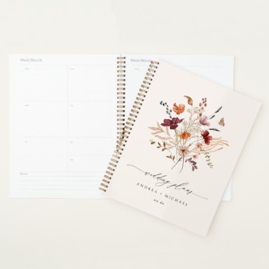 Boho Wilde Bloem Elegante Herfst Bruiloft Planner (Display)