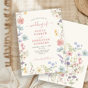 Boho wilde bloem elegante script bloem bruiloft kaart