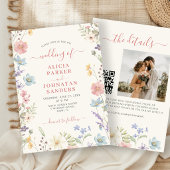 Boho wilde bloem elegante script QR-code bruiloft Kaart