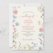 Boho wilde bloem elegante script QR-code bruiloft Kaart (Voorkant)