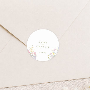Boho Wilde Bloem Elegante Trouwdag Ronde Sticker
