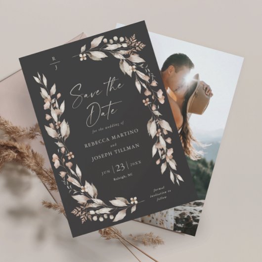 Boho Wilde Bloem Elegante Trouwfoto Save The Date