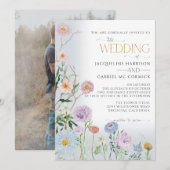 BOHO Wilde Bloem Elegante Waterverf Bruiloft Kaart (Voorkant / Achterkant)