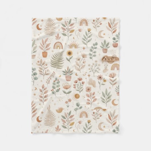 Boho Wilde Bloem en Pothos Neutrale Baby  Fleece Deken (Voorkant)