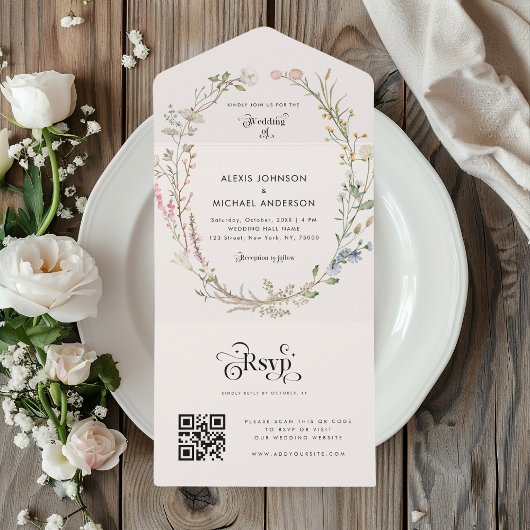 Boho Wilde Bloem Florale Botanische Moderne Typogr All In One Uitnodiging