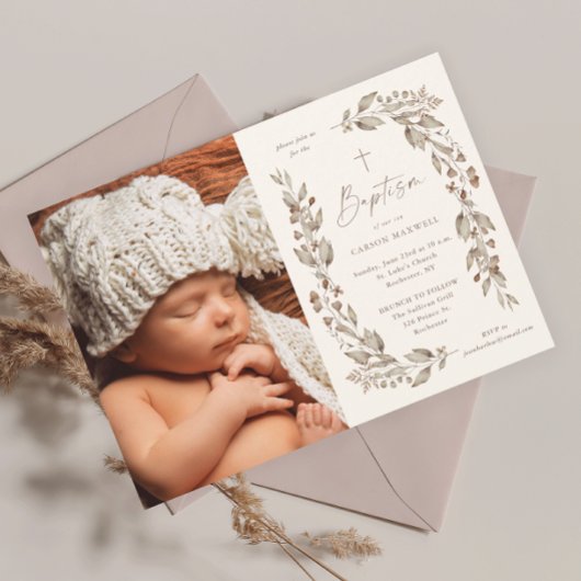 Boho Wilde Bloem Foto Doopfeest Kaart