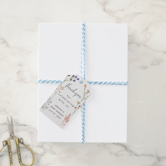 Boho Wilde Bloem Frame Baby Shower Bedankt Cadeaulabel (Met Touw)
