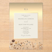 Boho Wilde Bloem Gouden Bruiloft Acryl Uitnodigingen (Voorkant)