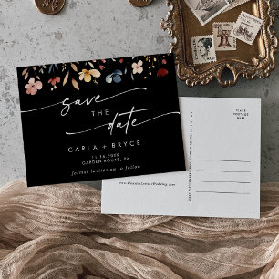 Boho Wilde Bloem Huwelijk Bewaar de Datum Postkaar Uitnodiging Briefkaart