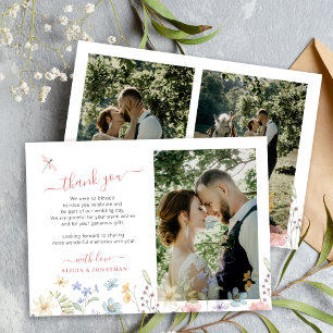 Boho wilde bloem huwelijksfoto bedankkaart