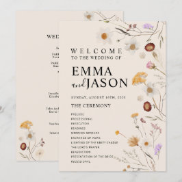 Boho Wilde Bloem Huwelijksprogramma Kaart