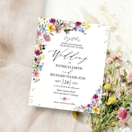 Boho Wilde Bloem Huwelijksuitnodigingen op Budget Flyer