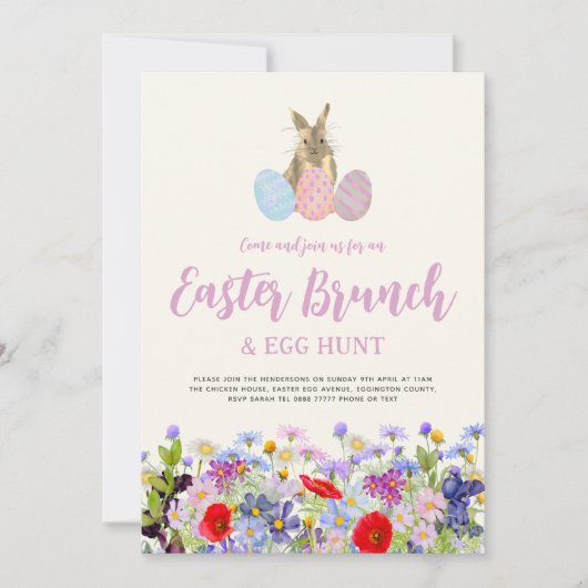 Boho Wilde Bloem Konijn Pasen Brunch en Eierenjach Kaart (Voorkant)