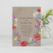 Boho Wilde Bloem Kraft & Paarse Bruiloft Kaart (Staand voorkant)